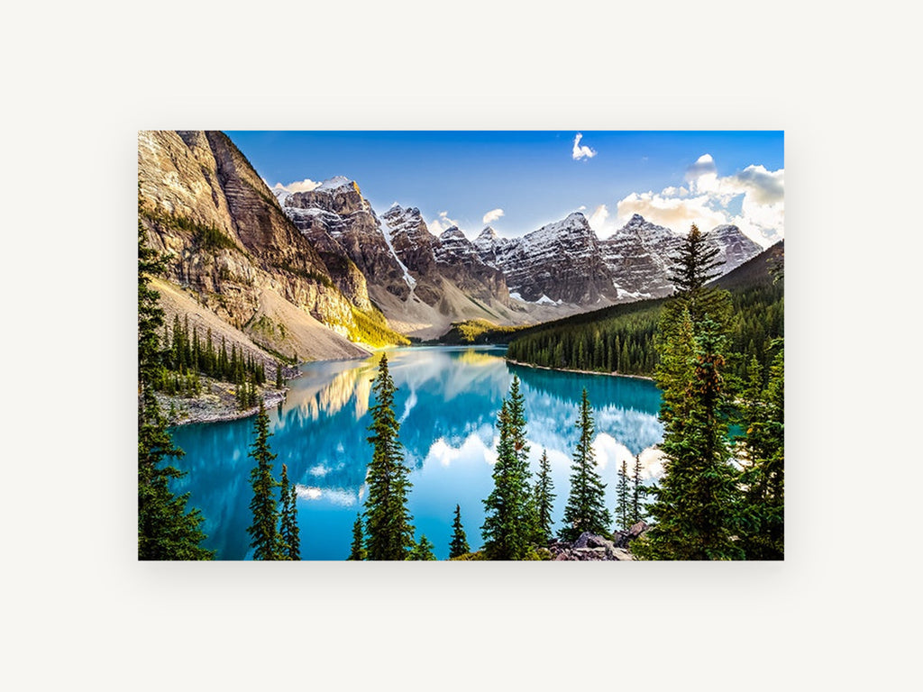 Turquoise Alpine Reflection, turquoise mountain lake photograph, landscape canvas wall art print, front view