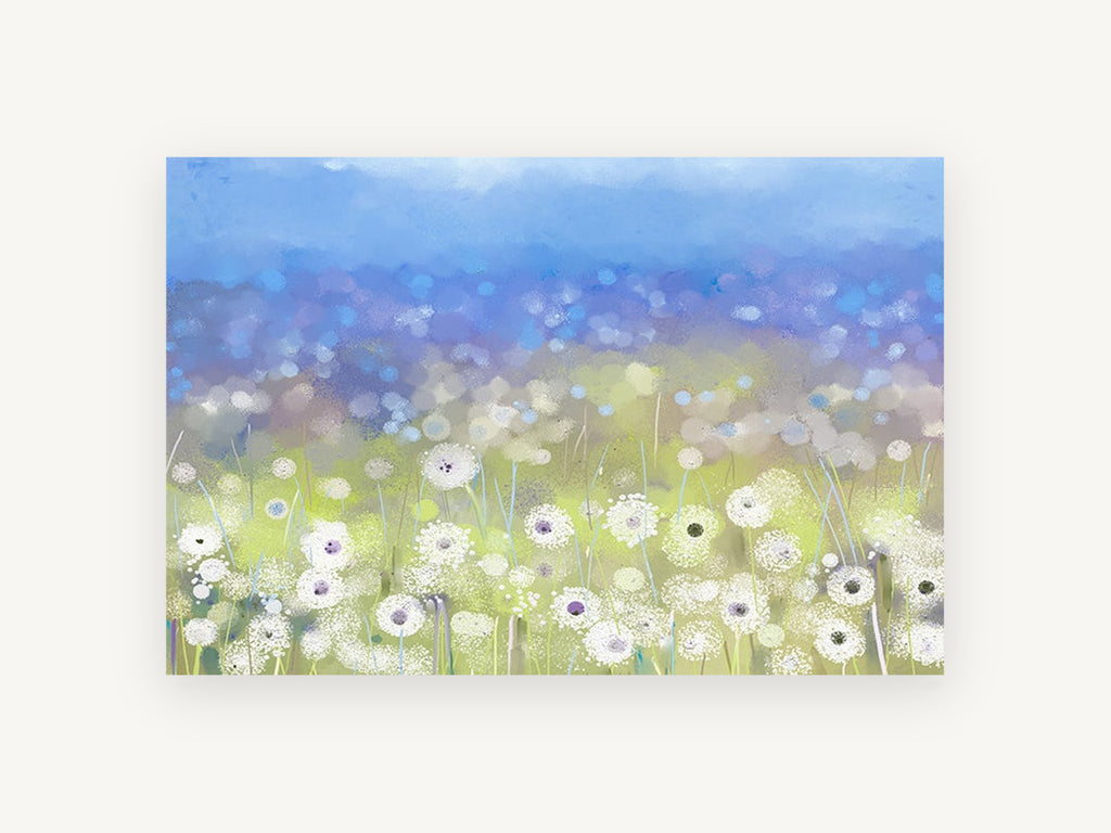 Dandelion Meadow Haze, floral canvas wall art print, front view