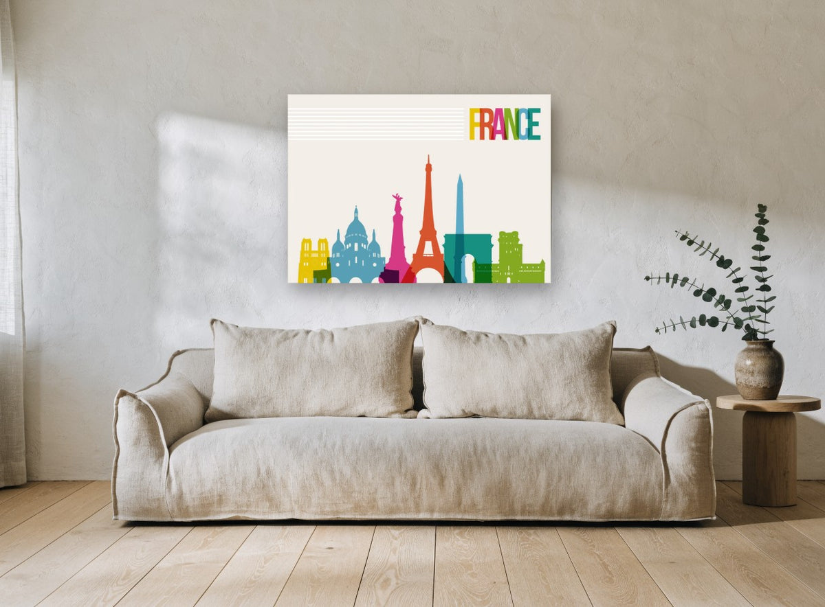 France Landmarks in Colour city canvas print on the wall of a living room