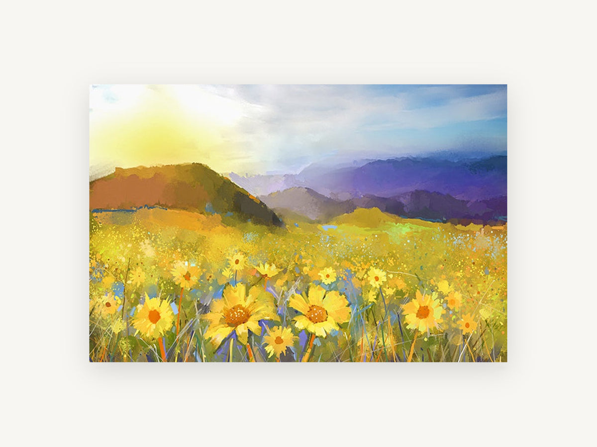 Golden Hour Daisy Meadow, floral canvas wall art print, front view