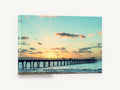 Jetty at Peach Dusk, sunset jetty beach photograph, coastal canvas wall art print ready to hang