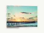 Jetty at Peach Dusk, sunset jetty beach photograph, coastal canvas wall art print ready to hang