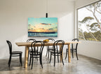 Jetty at Peach Dusk coastal canvas print on the wall of a dining room