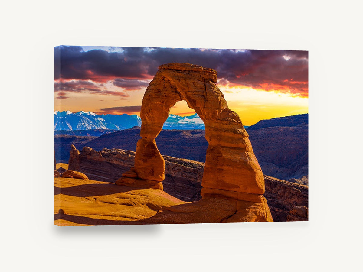 Sandstone Arch Sunset, red rock arch sunset photograph, landscape canvas wall art print ready to hang