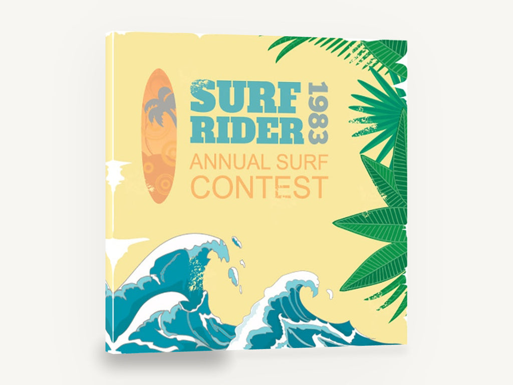 Surf Rider Contest, retro surf contest poster 1983, stretched canvas wall art print ready to hang