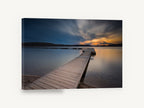Dusk Along the Jetty, timber jetty lake sunset photograph, landscape canvas wall art print ready to hang