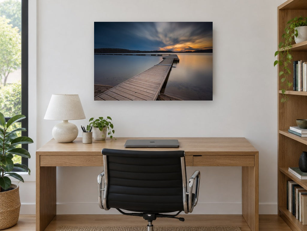 Dusk Along the Jetty landscape canvas print on the wall of a study