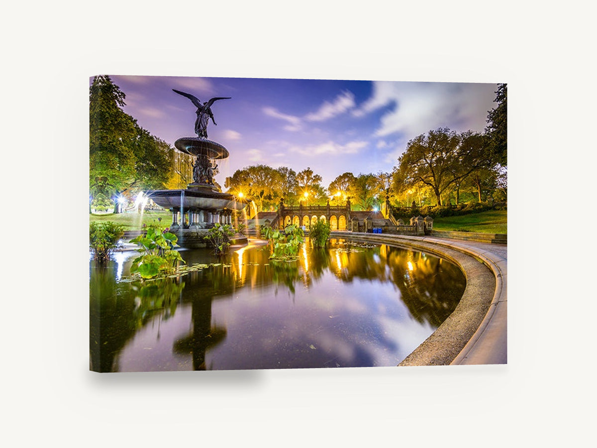 Bethesda Fountain Twilight, bethesda fountain central park night photograph, city canvas wall art print ready to hang
