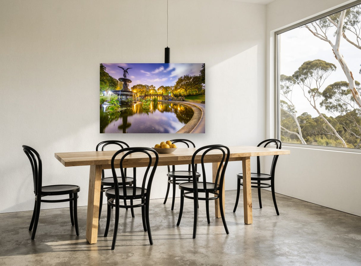 Bethesda Fountain Twilight city canvas print on the wall of a dining room