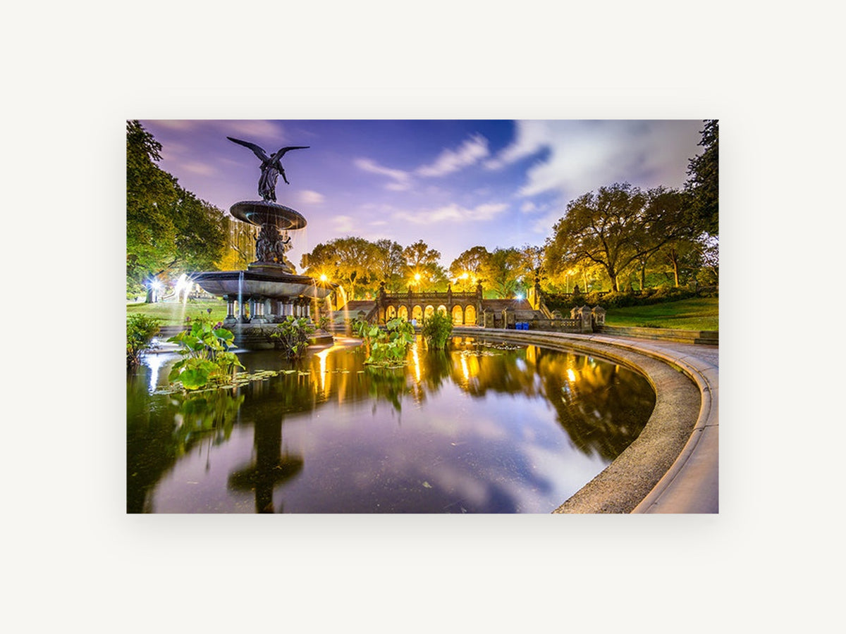 Bethesda Fountain Twilight, bethesda fountain central park night photograph, city canvas wall art print, front view