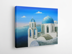 Greek Islands Stretched Ready to Hang gallery wrap canvas hanging on a white wall