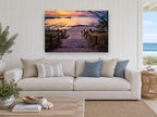 Sunset Stair Descent landscape canvas print on the wall of a beach house living room