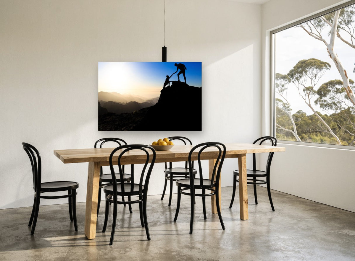Helping Hand Summit landscape canvas print on the wall of a dining room