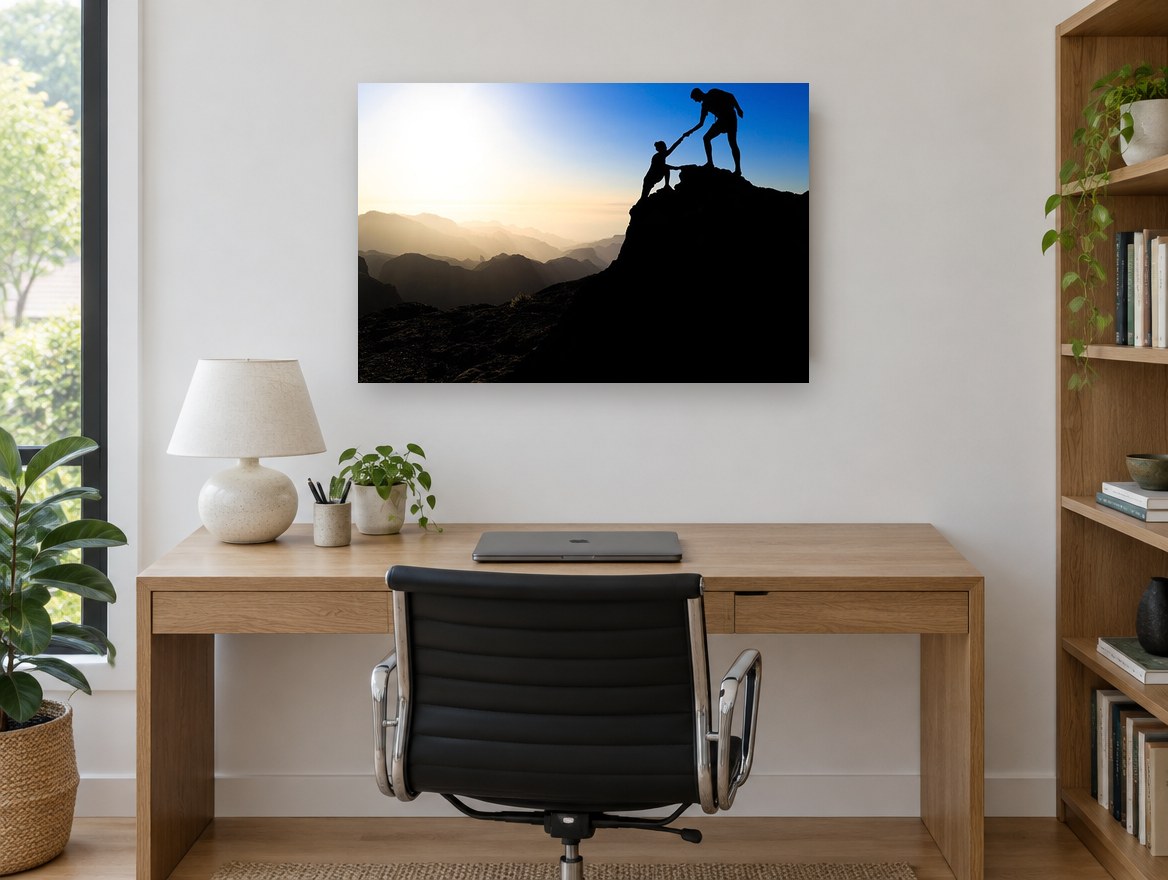 Helping Hand Summit landscape canvas print on the wall of a study