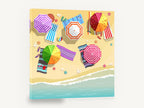 Striped Umbrella Shoreline, aerial beach umbrellas flat illustration, coastal canvas wall art print ready to hang
