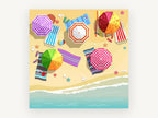 Striped Umbrella Shoreline, coastal canvas wall art print, front view
