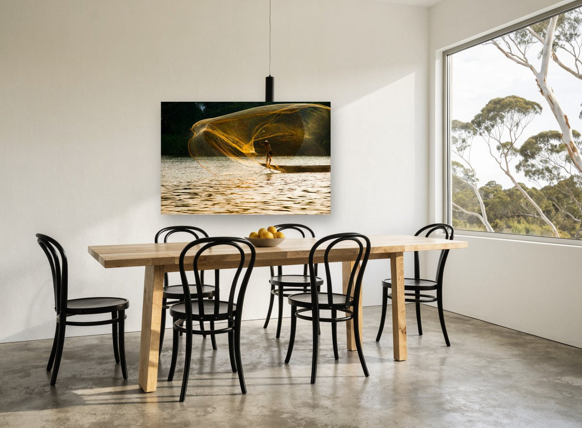 Golden Net Cast landscape canvas print on the wall of a dining room