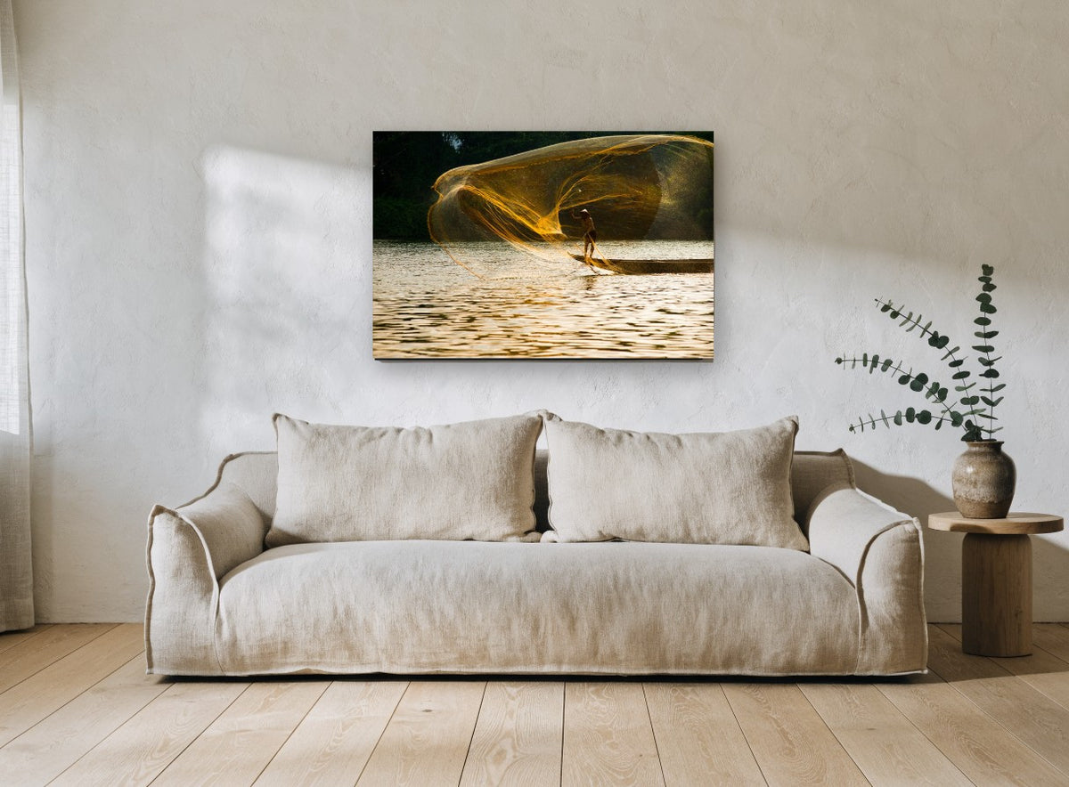 Golden Net Cast landscape canvas print on the wall of a living room