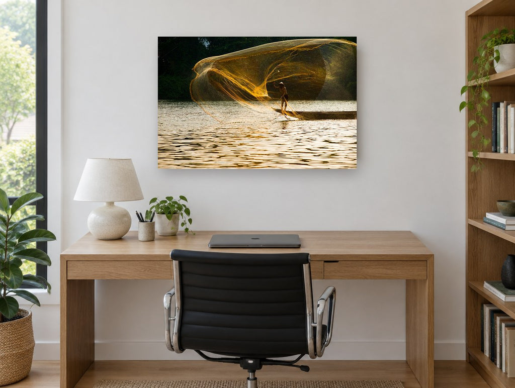 Golden Net Cast landscape canvas print on the wall of a study