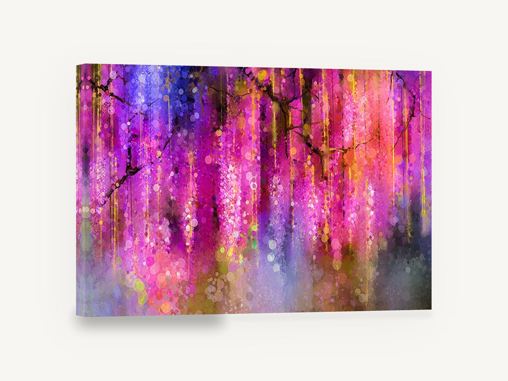 Wisteria Bokeh Cascade, purple wisteria abstract digital floral, floral canvas wall art print ready to hang