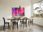 Wisteria Bokeh Cascade floral canvas print on the wall of a dining room