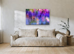 Wisteria Bokeh Cascade floral canvas print on the wall of a living room