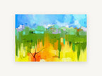 Orange Tree Meadow, colourful abstract meadow landscape art, landscape canvas wall art print, front view
