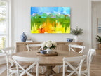 Orange Tree Meadow landscape canvas print on the wall of a Hamptons dining room