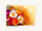 Sunlit Gerbera Bouquet, daisy rose gerbera bouquet painting, floral canvas wall art print ready to hang