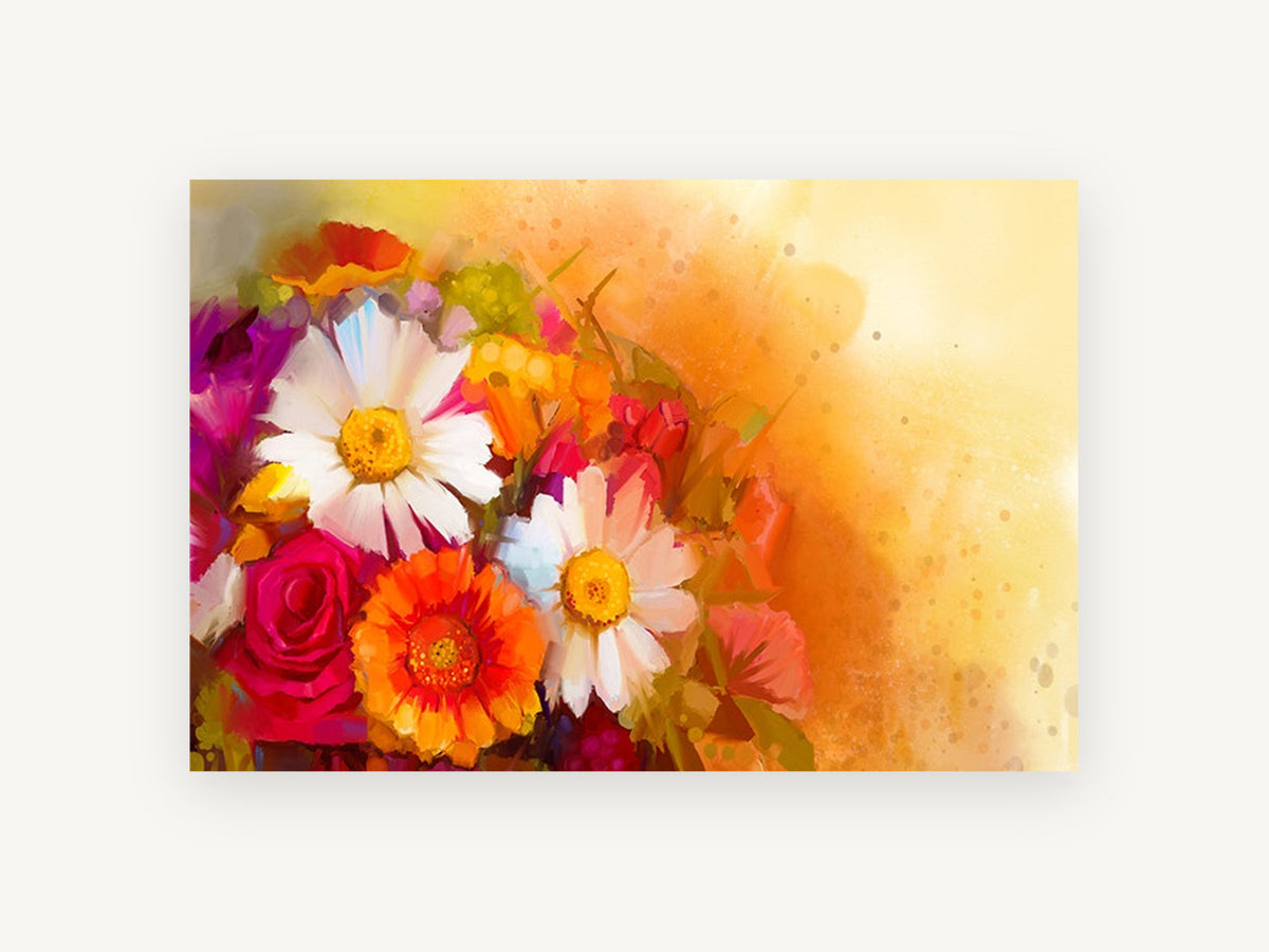 Sunlit Gerbera Bouquet, floral canvas wall art print, front view