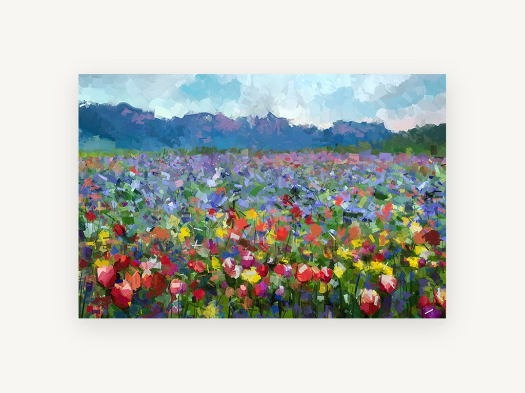 Mosaic Meadow Bloom, floral canvas wall art print, front view