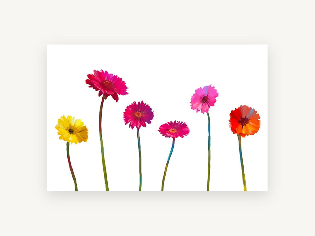 Gerbera Row, floral canvas wall art print, front view