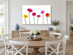 Gerbera Row floral canvas print on the wall of a Hamptons dining room