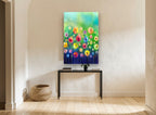 Meadow of Soft Blooms floral canvas print on the wall of a hallway