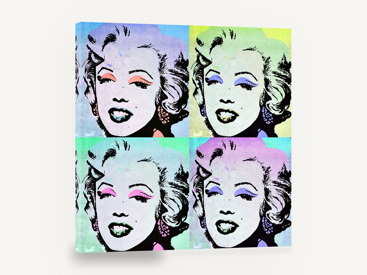 Pastel Pop Quartet, retro pop art portrait, stretched canvas wall art print ready to hang