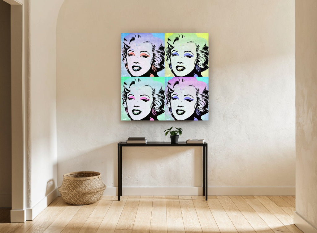 Pastel Pop Quartet vintage canvas print on the wall of a hallway