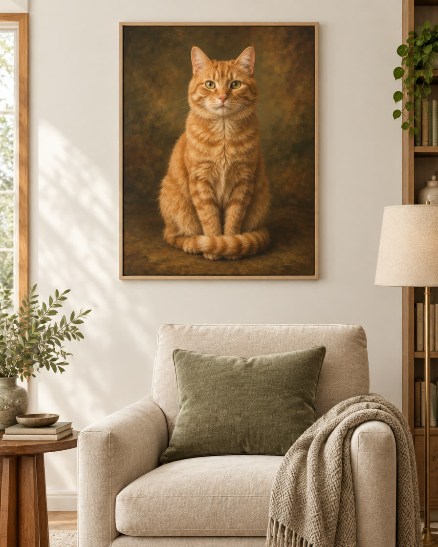 Example pet canvas: a ginger cat in the fine-art style