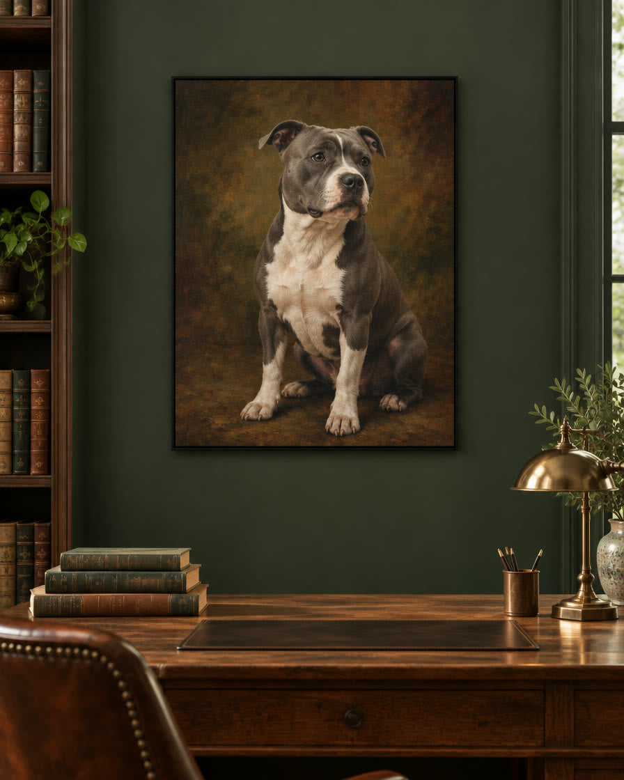 Example pet canvas: a staffy in the fine-art style