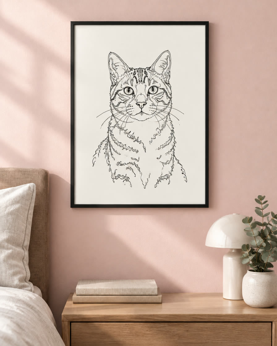 Example pet canvas: a tabby cat in the line art style