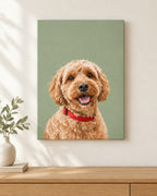 Example digital pet portrait file: a cavoodle in the modern style on sage