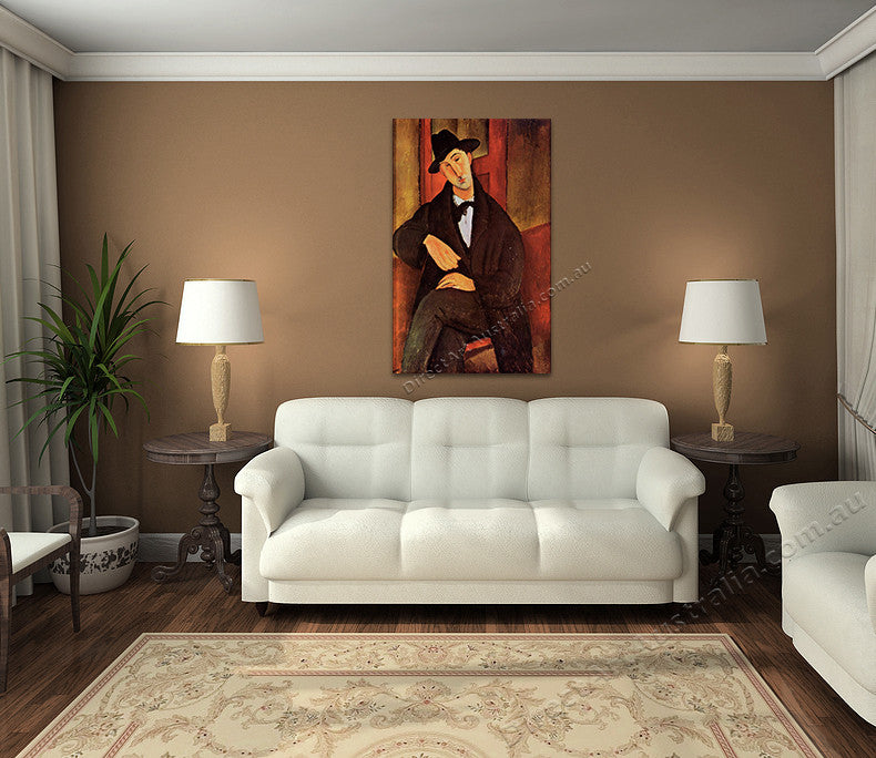 Portrait of Mario Varvogli on the wall