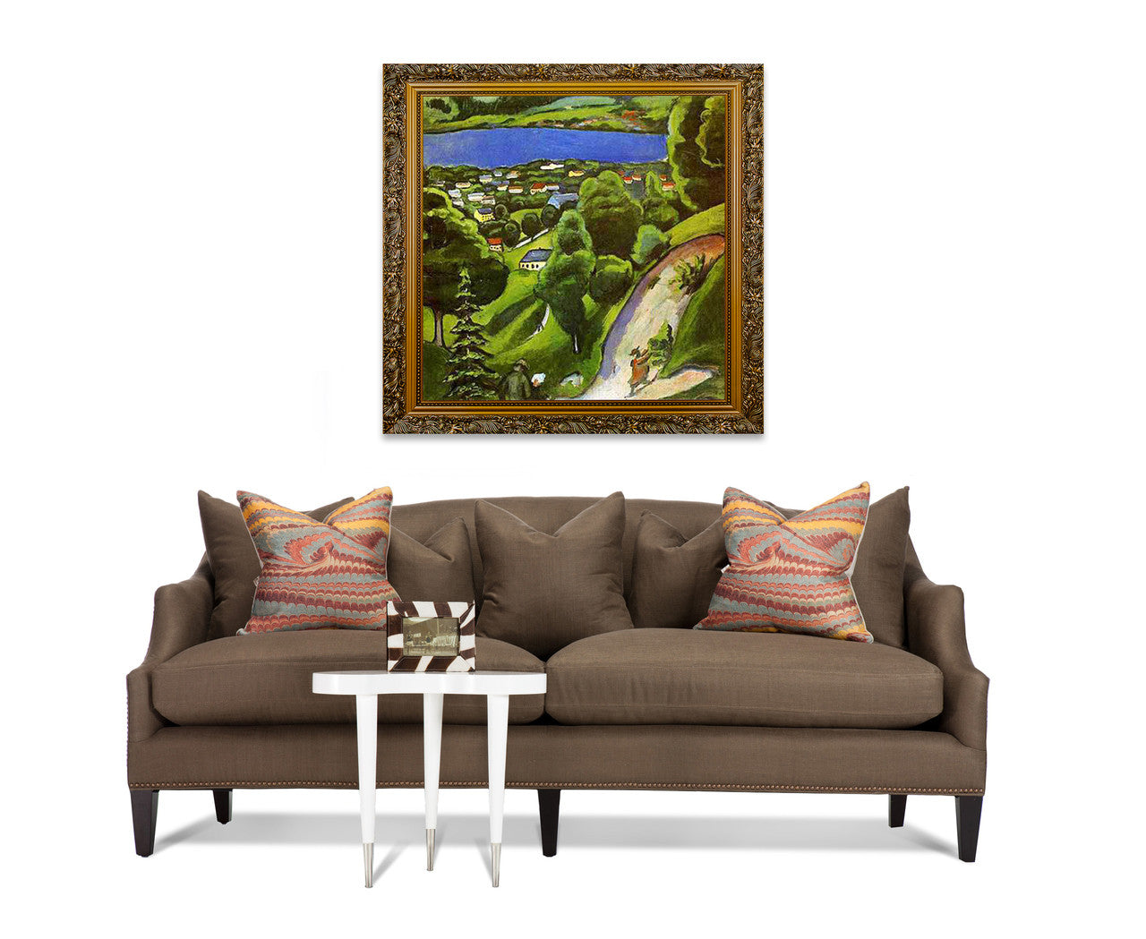 Tegernsee Landscape with Man Reading and Dog on the wall