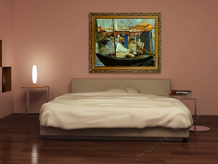 Monet Painting in His Floating Studio on the wall