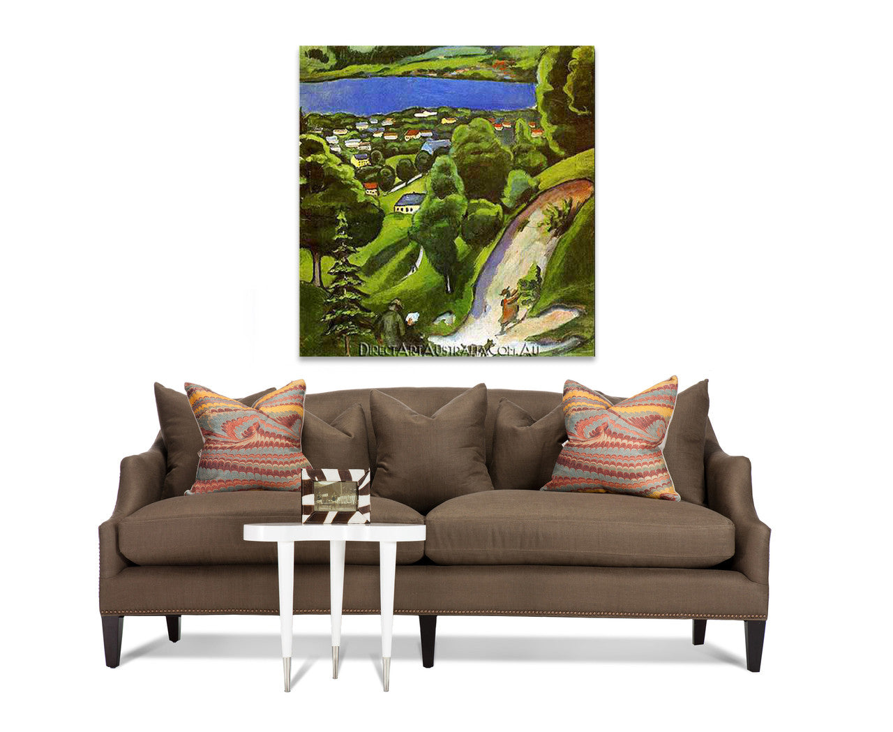 Tegernsee Landscape with Man Reading and Dog on the wall