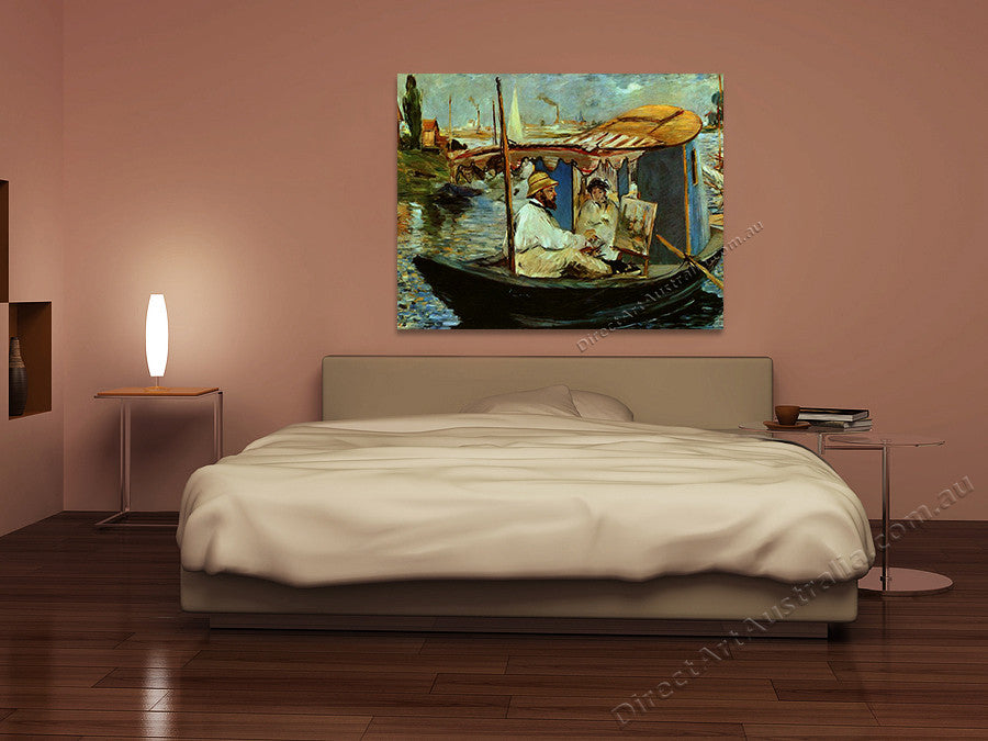 Monet Painting in His Floating Studio on the wall