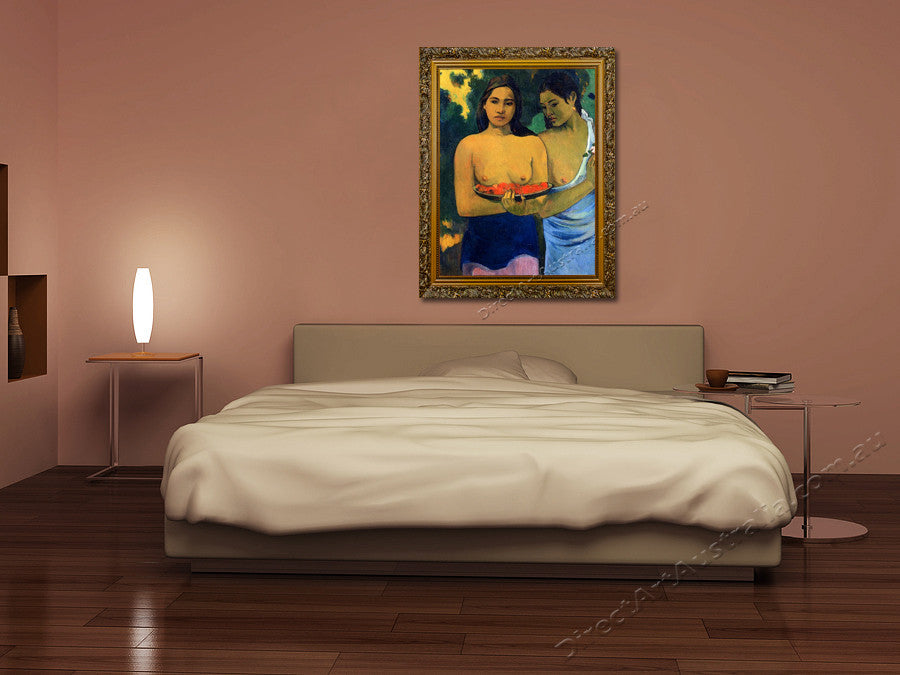 Two Tahitian Women with Mango Blossoms on the wall