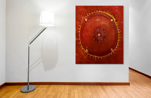 A Different Sun oil painting hanging on a wall in a styled room