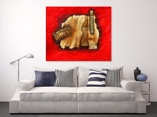 Abacus, red and gold abacus abstract hand-painted oil painting on canvas
