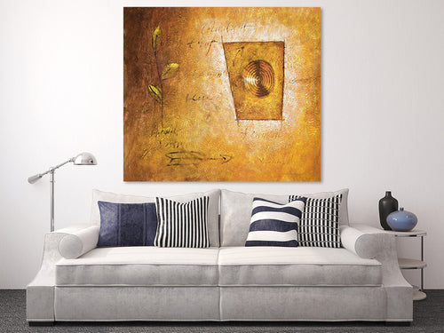 A New Beginning oil painting hanging on a wall in a styled room