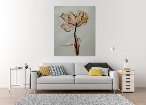 Amber Parrot Tulip, single amber tulip floral study hand-painted oil painting on canvas